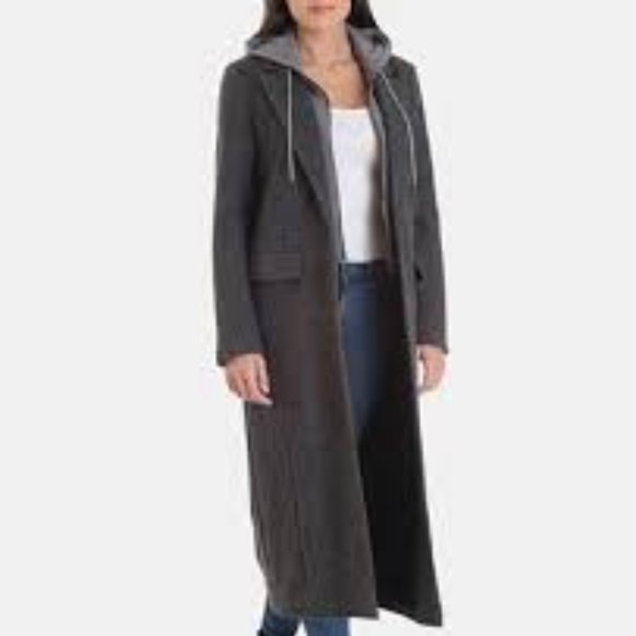 Brand New Women's Avec Les Filles Gray Overcoat Jacket With Removable Hood - Picture 3 of 16
